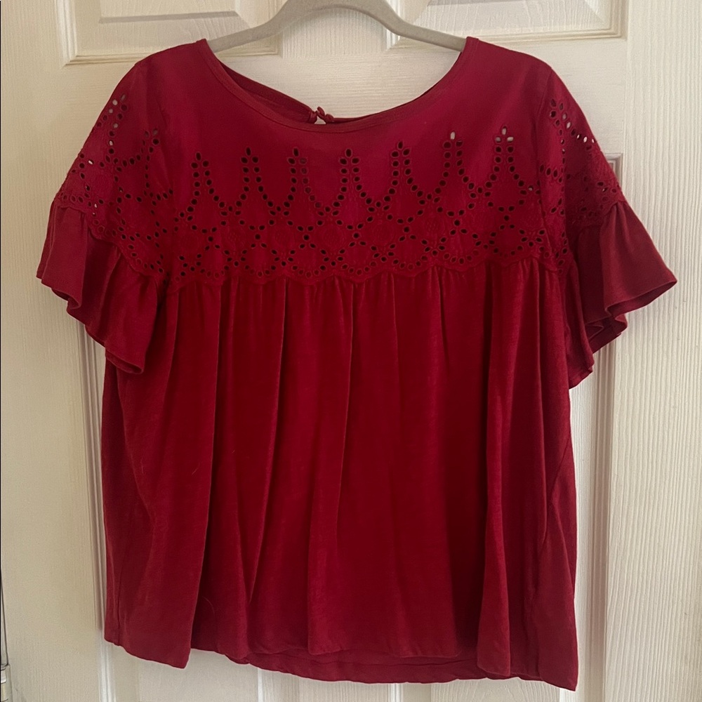 J. Crew Elegant Red Eyelet Blouse